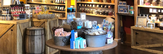 Display of spices and teas in shop.