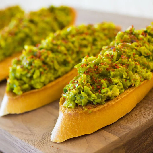 Moroccan Green Pea Bruschetta