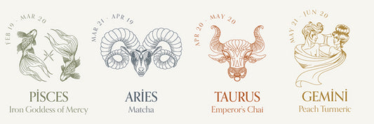 Horoscope Banner showing Pisces Aries Taurus Gemini