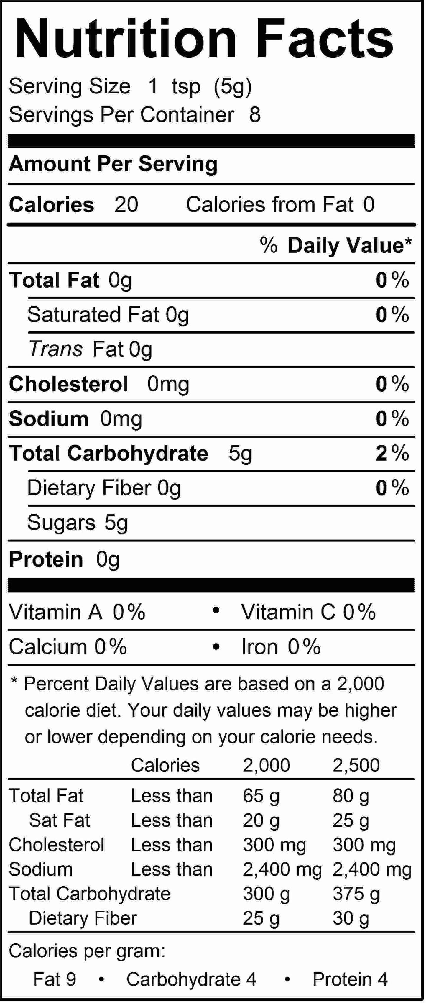 Cardamom Sugar nutrition facts panels