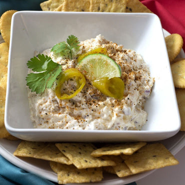 Chesapeake Bay Spice Blend on fish dip surrounded by crackers