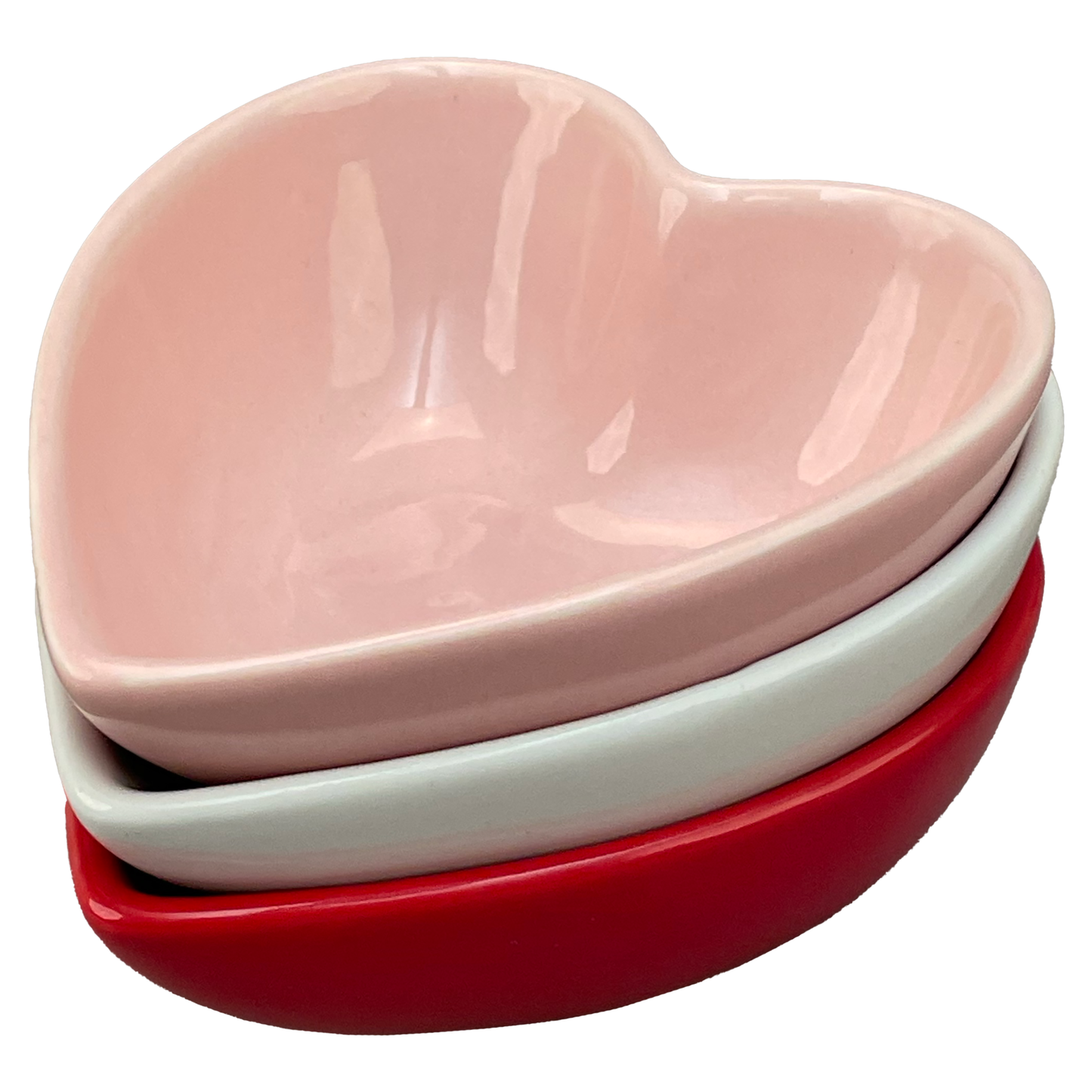 Heart Bowl Set - red, white, and pink bowls stacked together