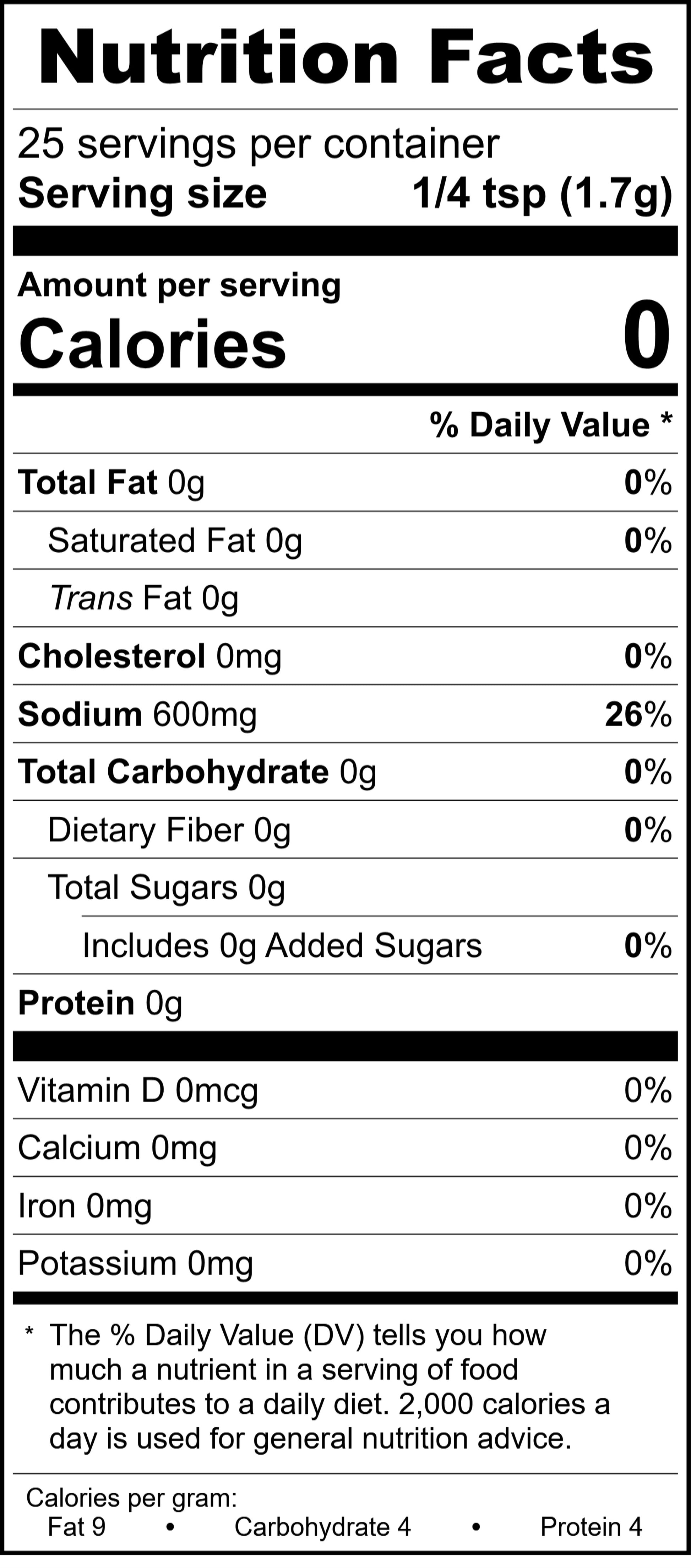 Lemon Fire Sea Salt Nutrition Facts